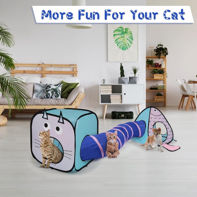 Rypet Cat Toy Tunnel and Cubes Bundle - Interactive Crinkle Collapsible Cat Tube and Foldable Cubes Playground for Kitty, Rabbit, Puppy, Ferret Hiding Hunting and Resting - Image 4